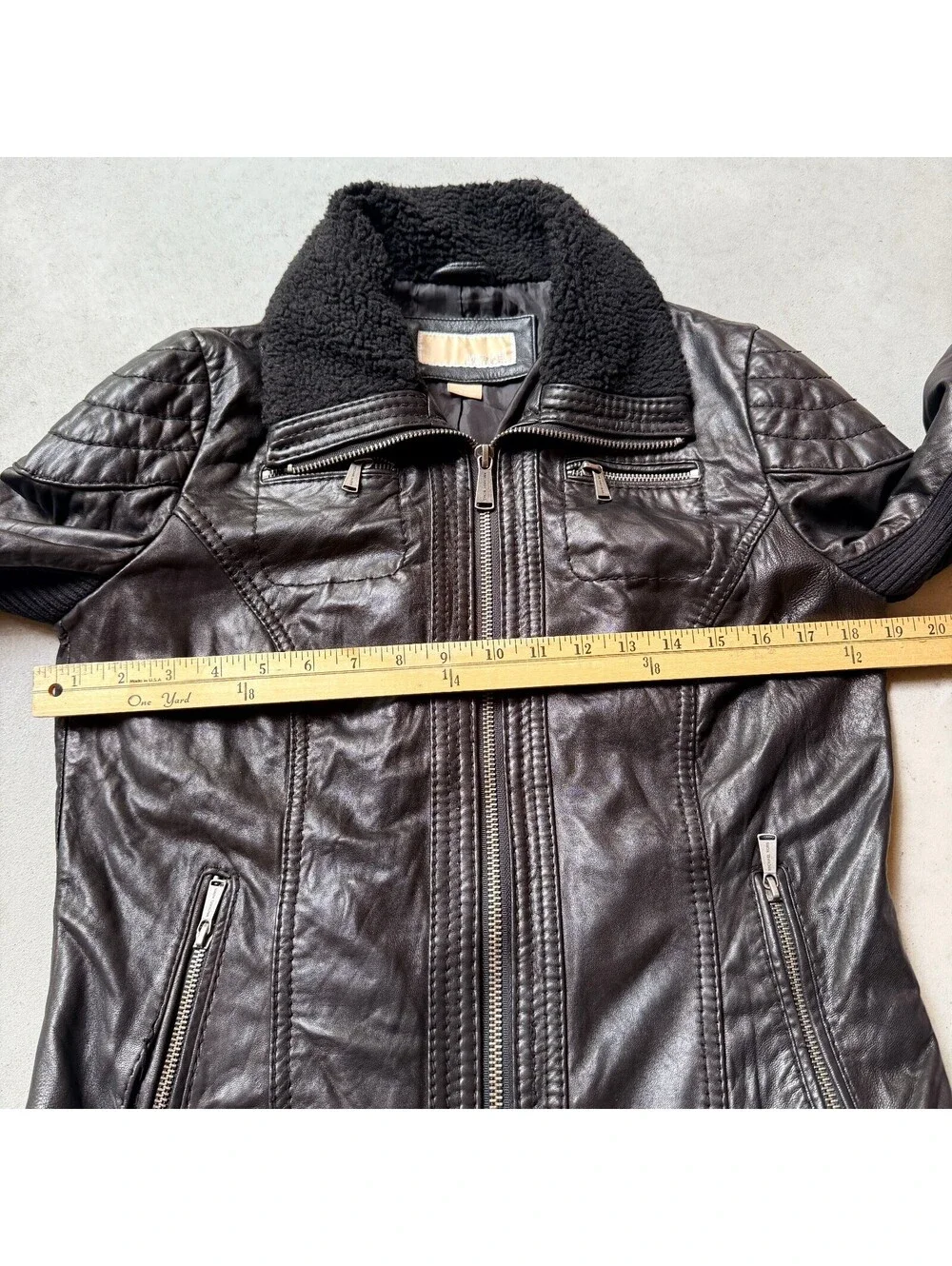 Michael Kors Women’s M Genuine Leather Moto Jacket Faux Sherpa Collar